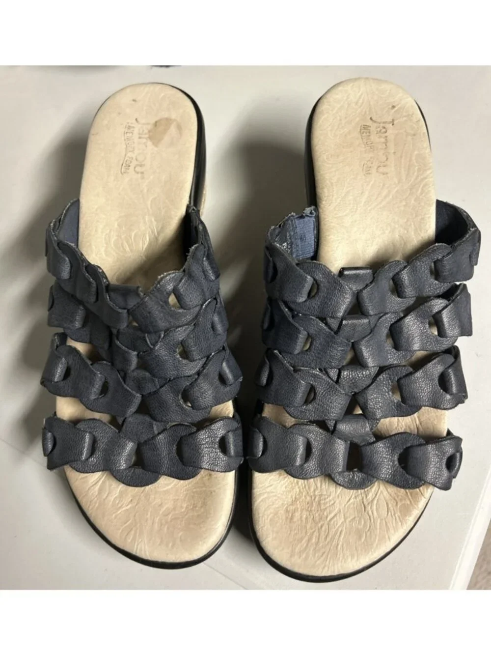 Jambu Romance Sandals Blue Braided Leather Straps Espadrille Wedge Heels Size 8